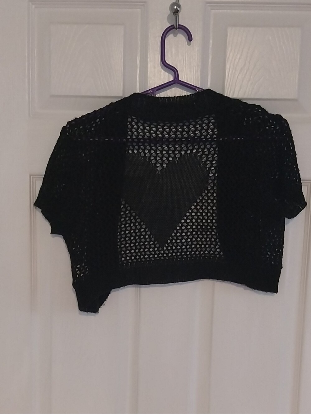 Black Crocheted Cropped Cardigan with Heart Detail